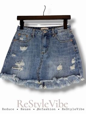 DANCE & MARVEL Women’s Size S Skirt Mini Denim Jean Distressed 100% Cotton